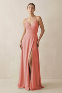 A - Line Chiffon Long Bridesmaid Dress With Slit in Mulberry - SHE IS ME
