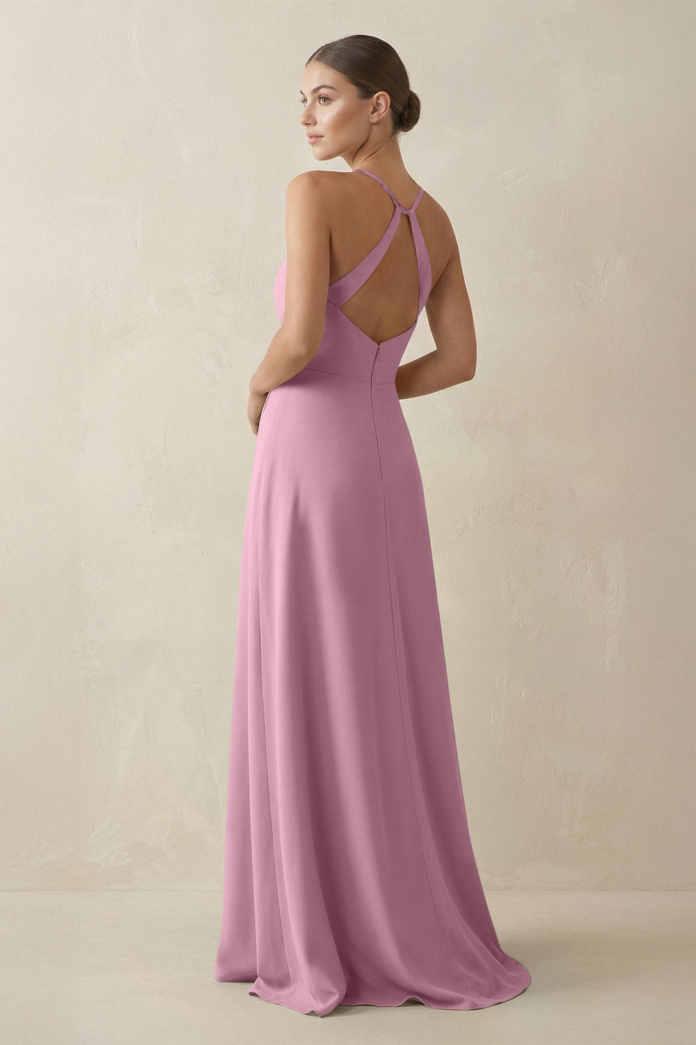 A - Line Chiffon Long Bridesmaid Dress With Slit in Vintage Mauve - SHE IS ME