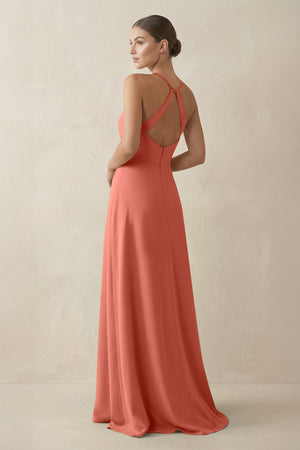 A - Line Chiffon Long Bridesmaid Dress With Slit in Wild Rose - SHE IS ME