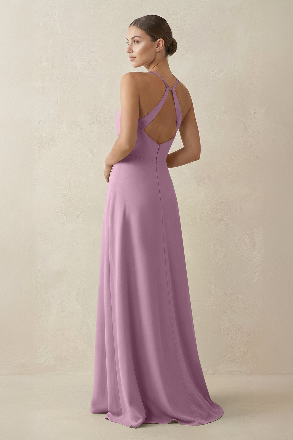 A - Line Chiffon Long Bridesmaid Dress With Slit in Wisteria - SHE IS ME