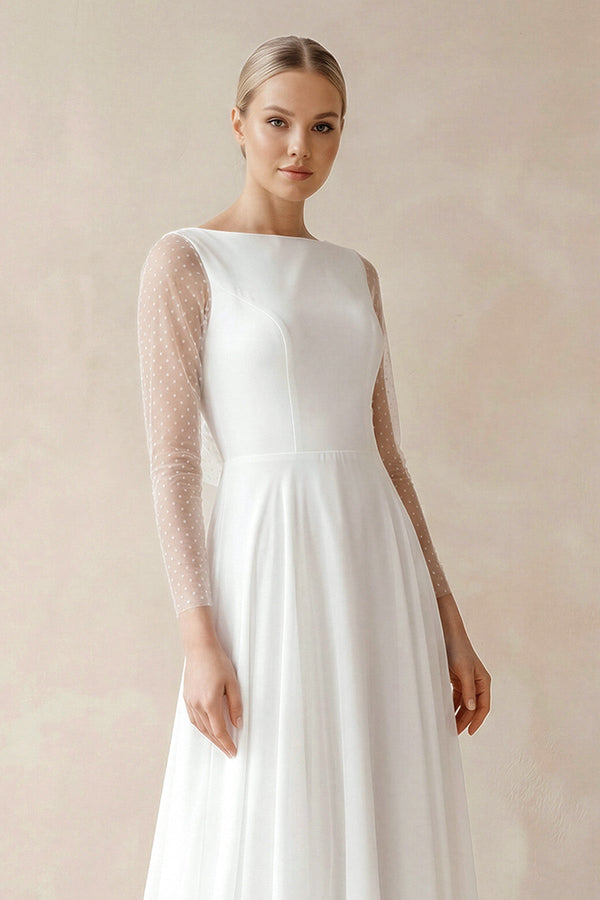 A - Line Chiffon Maxi Wedding Dress Pearl in White - SHE IS ME Wedding Dresses