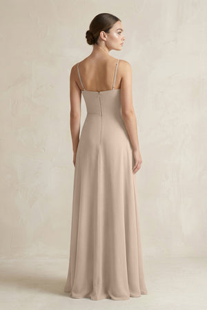 A - Line Chiffon Spaghetti Strap Bridesmaid Dress in Almond - SHE IS ME Bridesmaid Dresses