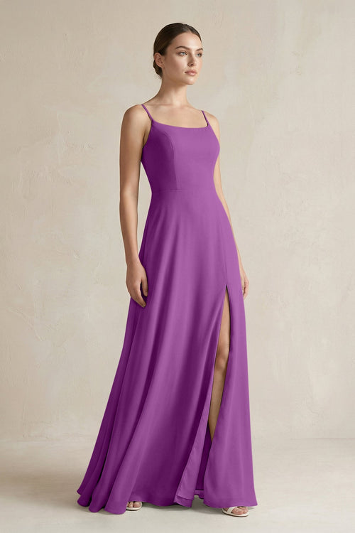 A - Line Chiffon Spaghetti Strap Bridesmaid Dress in Amethyst - SHE IS ME Bridesmaid Dresses