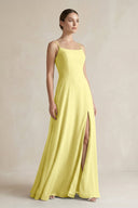 A - Line Chiffon Spaghetti Strap Bridesmaid Dress in Buttercup - SHE IS ME Bridesmaid Dresses