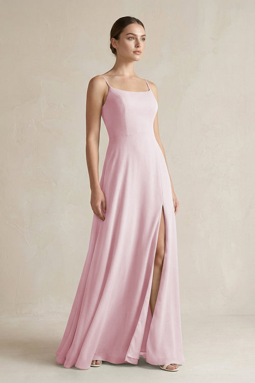 A - Line Chiffon Spaghetti Strap Bridesmaid Dress in Candy Pink - SHE IS ME Bridesmaid Dresses