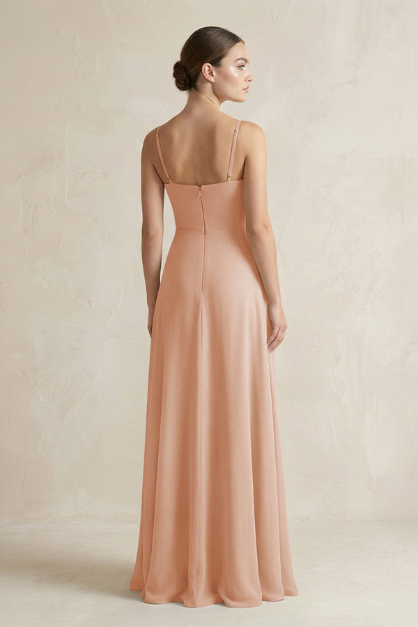 A - Line Chiffon Spaghetti Strap Bridesmaid Dress in Champagne Rose - SHE IS ME Bridesmaid Dresses