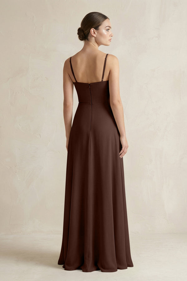 A - Line Chiffon Spaghetti Strap Bridesmaid Dress in Espresso - SHE IS ME Bridesmaid Dresses