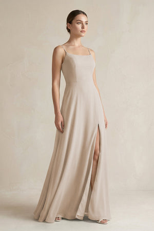 A - Line Chiffon Spaghetti Strap Bridesmaid Dress in Frost - SHE IS ME Bridesmaid Dresses