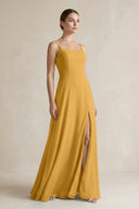 A - Line Chiffon Spaghetti Strap Bridesmaid Dress in Marigold - SHE IS ME Bridesmaid Dresses