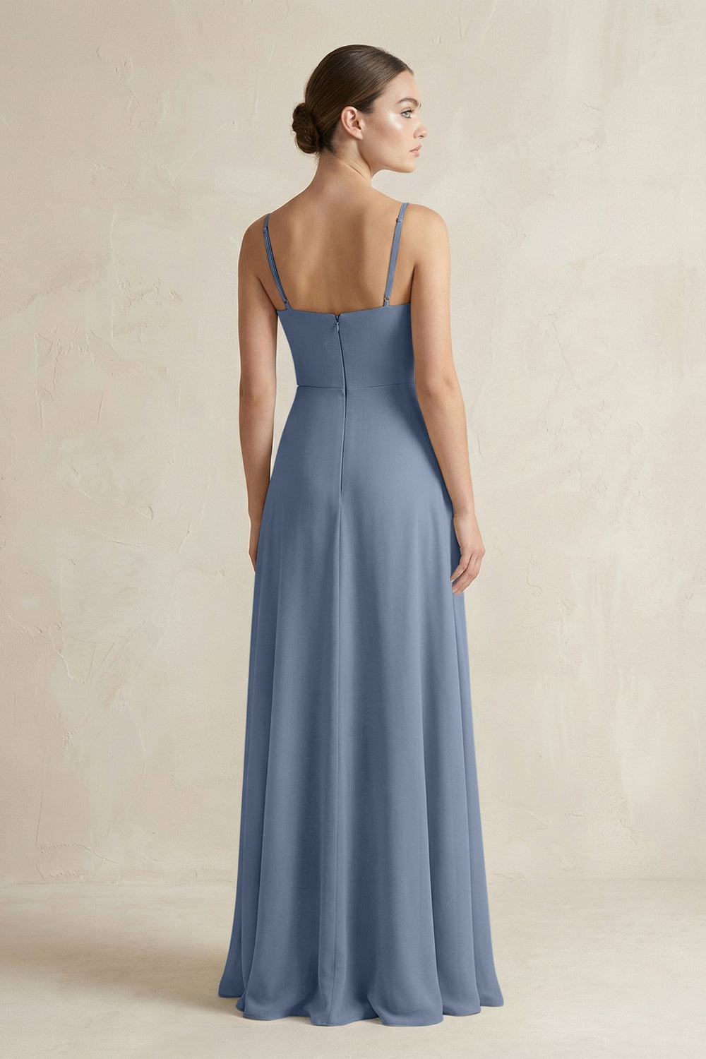 A - Line Chiffon Spaghetti Strap Bridesmaid Dress in Neptune - SHE IS ME Bridesmaid Dresses