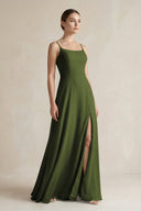 A - Line Chiffon Spaghetti Strap Bridesmaid Dress in Olive - SHE IS ME Bridesmaid Dresses