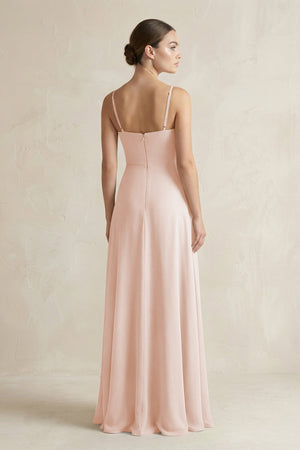 A - Line Chiffon Spaghetti Strap Bridesmaid Dress in Pale Blush - SHE IS ME Bridesmaid Dresses