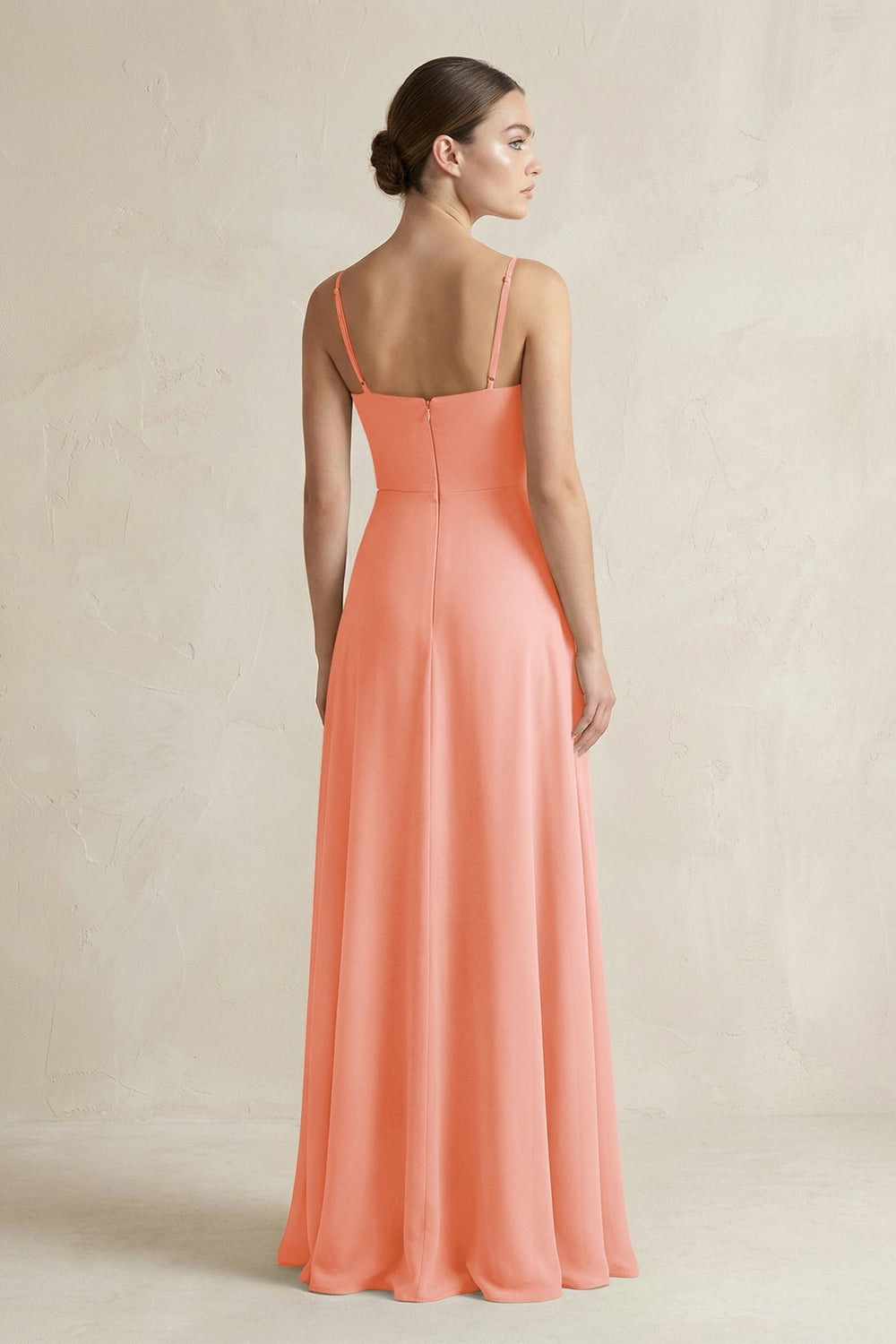 A - Line Chiffon Spaghetti Strap Bridesmaid Dress in Rosette - SHE IS ME Bridesmaid Dresses