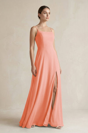 A - Line Chiffon Spaghetti Strap Bridesmaid Dress in Rosette - SHE IS ME Bridesmaid Dresses