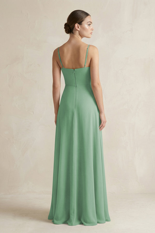 A - Line Chiffon Spaghetti Strap Bridesmaid Dress in Sea Glass - SHE IS ME Bridesmaid Dresses