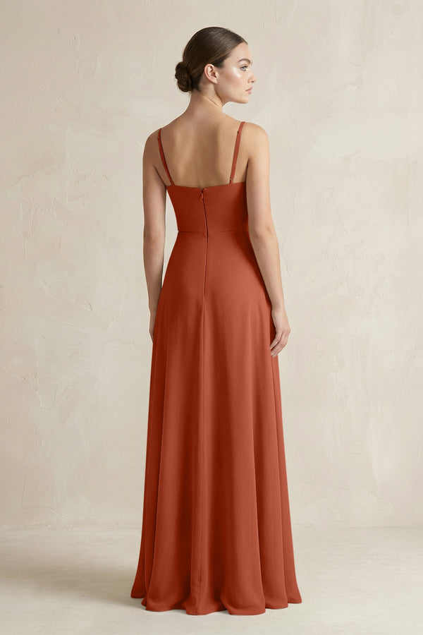 A - Line Chiffon Spaghetti Strap Bridesmaid Dress in Spice - SHE IS ME Bridesmaid Dresses