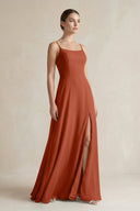 A - Line Chiffon Spaghetti Strap Bridesmaid Dress in Spice - SHE IS ME Bridesmaid Dresses