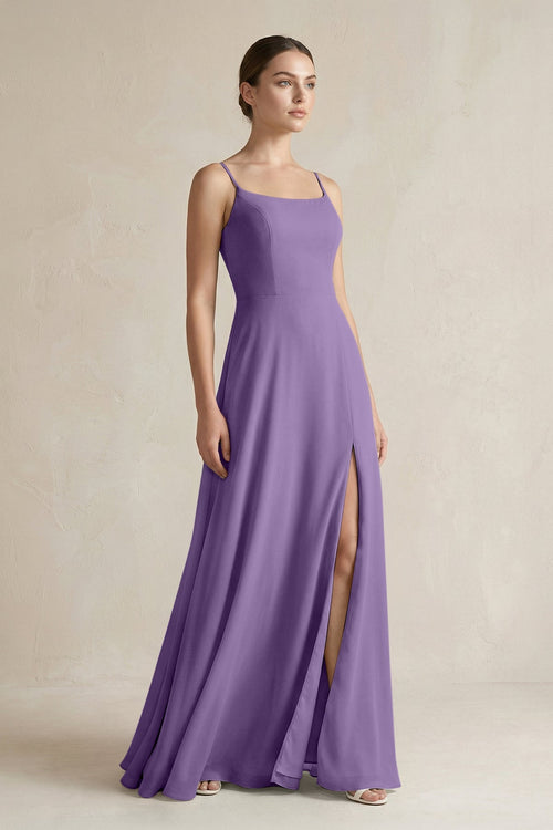 A - Line Chiffon Spaghetti Strap Bridesmaid Dress in Tahiti - SHE IS ME Bridesmaid Dresses