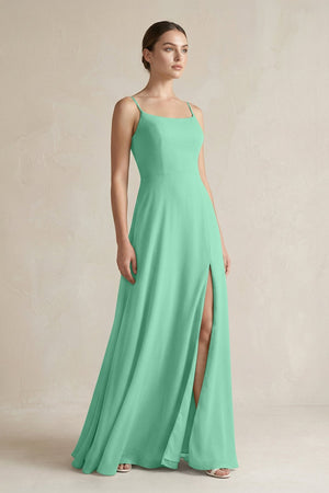 A - Line Chiffon Spaghetti Strap Bridesmaid Dress in Turquoise - SHE IS ME Bridesmaid Dresses