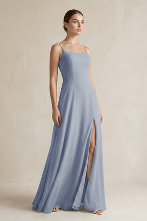 A - Line Chiffon Spaghetti Strap Bridesmaid Dress in Twilight - SHE IS ME Bridesmaid Dresses