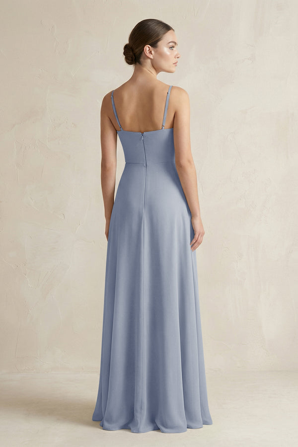 A - Line Chiffon Spaghetti Strap Bridesmaid Dress in Twilight - SHE IS ME Bridesmaid Dresses
