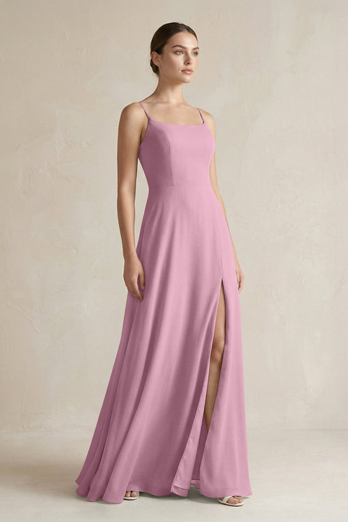 A - Line Chiffon Spaghetti Strap Bridesmaid Dress in Vintage Mauve - SHE IS ME Bridesmaid Dresses