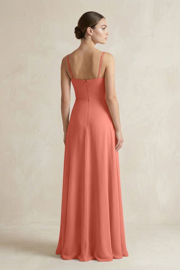 A - Line Chiffon Spaghetti Strap Bridesmaid Dress in Wild Rose - SHE IS ME Bridesmaid Dresses