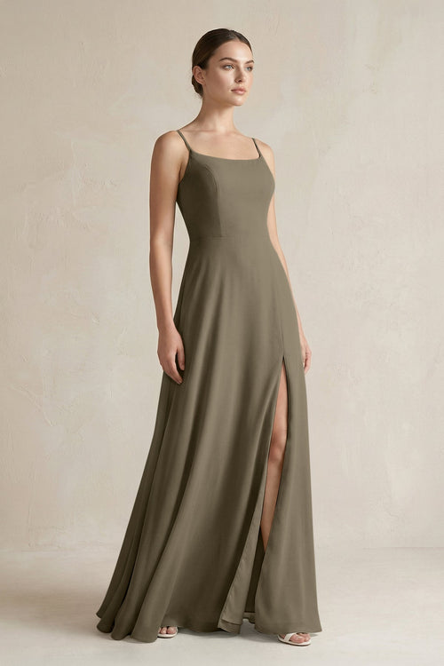 A - Line Chiffon Spaghetti Strap Bridesmaid Dress in Willow Green - SHE IS ME Bridesmaid Dresses