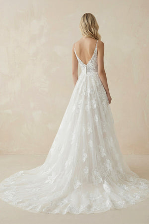 A - Line Lace Spaghetti - Strap Wedding Dress in Ivory - SHE IS ME Wedding Dresses
