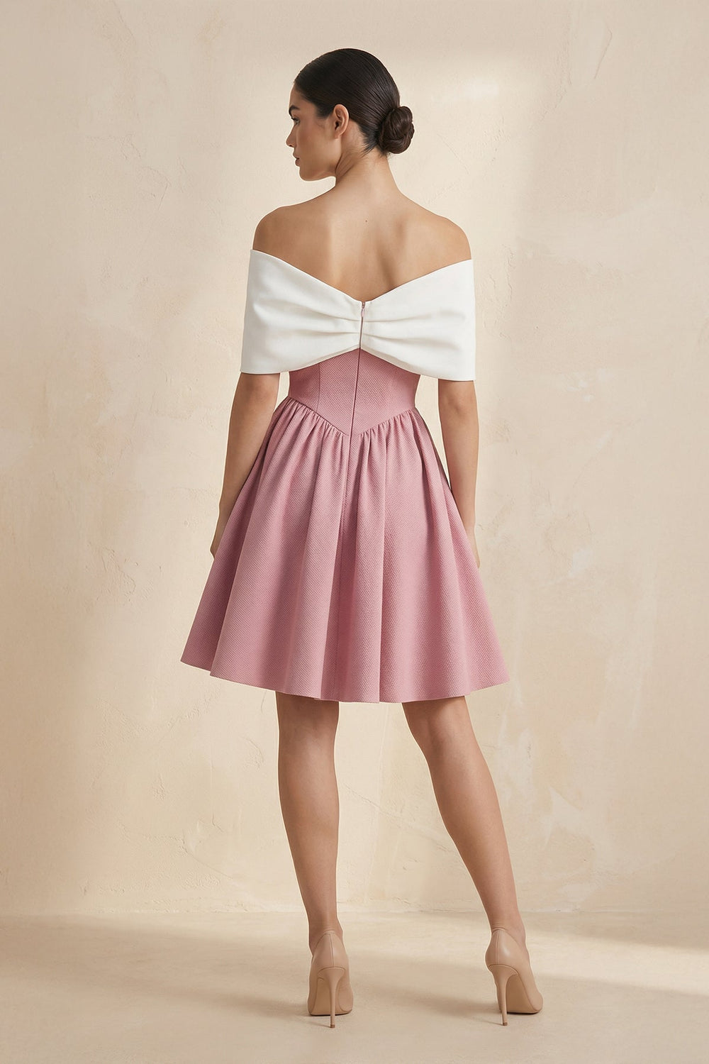 A - Line Mini Dress With Bow Cape in Pink - SHE IS ME