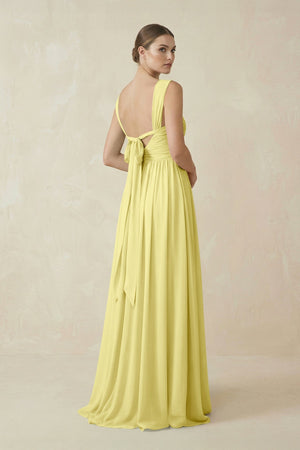 A - Line Pleated Chiffon Long Bridesmaid Dress in Buttercup - SHE IS ME Bridesmaid Dresses