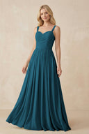 A - Line Pleated Chiffon Long Bridesmaid Dress in Dark Teal - SHE IS ME Bridesmaid Dresses