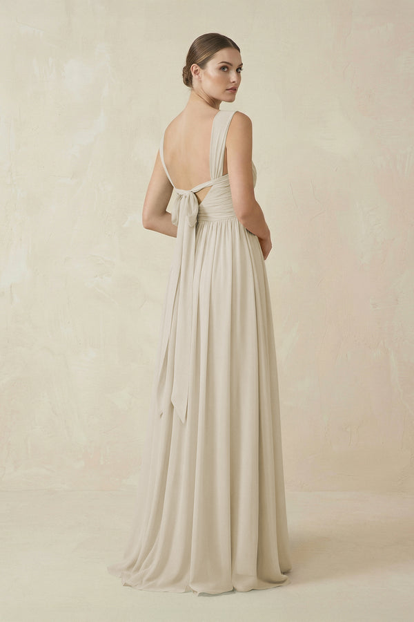 A - Line Pleated Chiffon Long Bridesmaid Dress in Dove Gray - SHE IS ME Bridesmaid Dresses