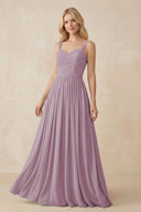 A - Line Pleated Chiffon Long Bridesmaid Dress in Dusk - SHE IS ME Bridesmaid Dresses