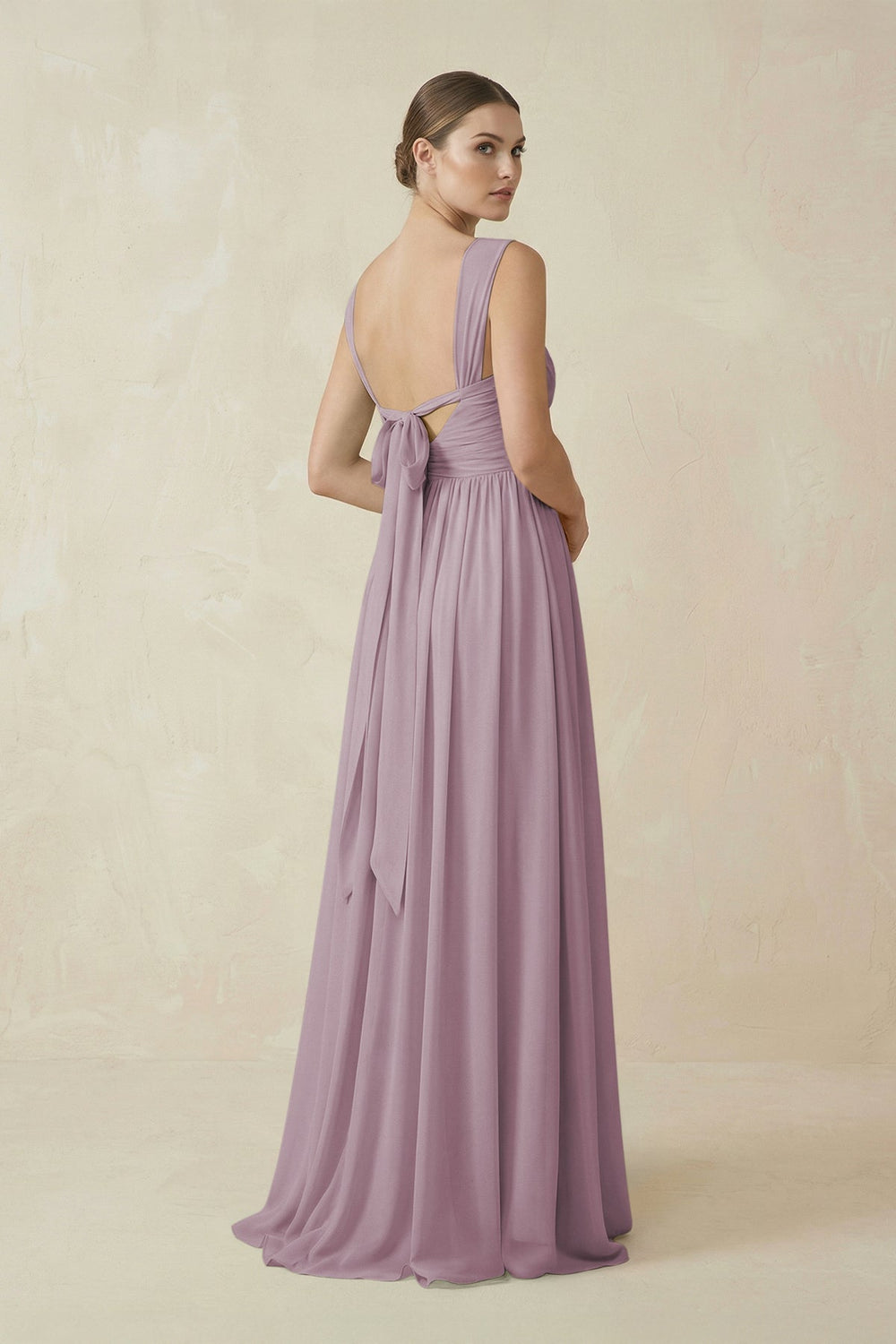 A - Line Pleated Chiffon Long Bridesmaid Dress in Dusk - SHE IS ME Bridesmaid Dresses