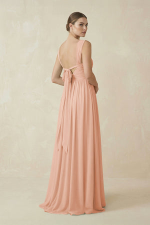 A - Line Pleated Chiffon Long Bridesmaid Dress in English Rose - SHE IS ME Bridesmaid Dresses