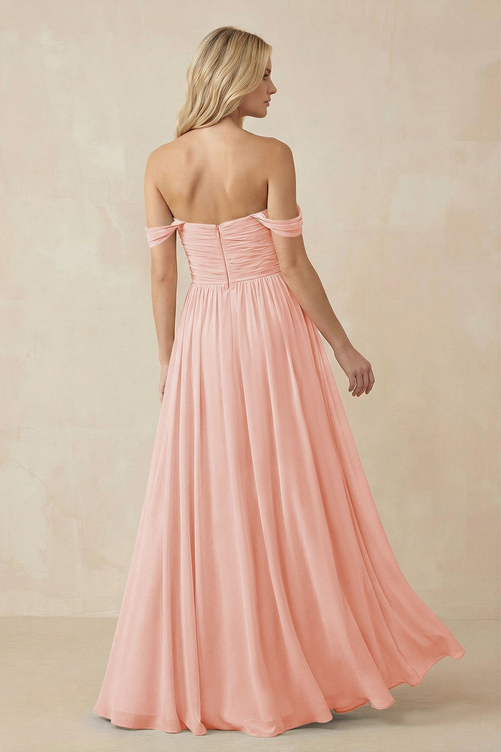 A - Line Pleated Chiffon Long Bridesmaid Dress in Rose Petal - SHE IS ME Bridesmaid Dresses
