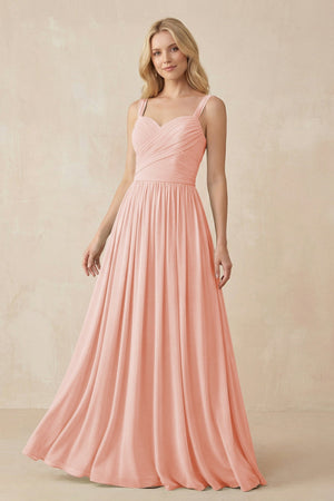 A - Line Pleated Chiffon Long Bridesmaid Dress in Rose Petal - SHE IS ME Bridesmaid Dresses