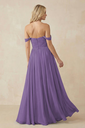 A - Line Pleated Chiffon Long Bridesmaid Dress in Tahiti - SHE IS ME Bridesmaid Dresses