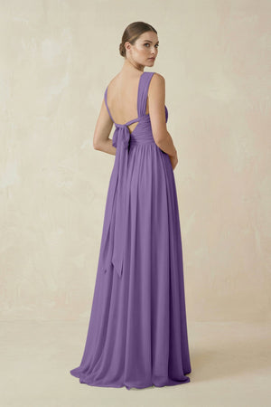 A - Line Pleated Chiffon Long Bridesmaid Dress in Tahiti - SHE IS ME Bridesmaid Dresses