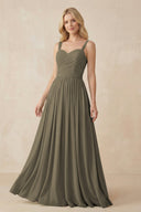 A - Line Pleated Chiffon Long Bridesmaid Dress in Willow Green - SHE IS ME Bridesmaid Dresses