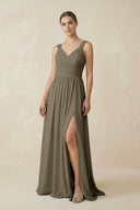 A - Line Pleated Chiffon Long Bridesmaid Dress in Willow Green - SHE IS ME Bridesmaid Dresses