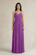 A - Line Pleated Spaghetti Strap Chiffon Bridesmaid Dress in Amethyst - SHE IS ME Bridesmaid Dresses