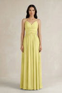 A - Line Pleated Spaghetti Strap Chiffon Bridesmaid Dress in Buttercup - SHE IS ME Bridesmaid Dresses