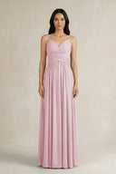 A - Line Pleated Spaghetti Strap Chiffon Bridesmaid Dress in Candy Pink - SHE IS ME Bridesmaid Dresses
