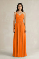 A - Line Pleated Spaghetti Strap Chiffon Bridesmaid Dress in Cinnamon - SHE IS ME Bridesmaid Dresses
