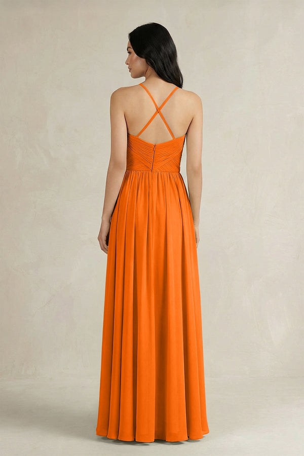 A - Line Pleated Spaghetti Strap Chiffon Bridesmaid Dress in Cinnamon - SHE IS ME Bridesmaid Dresses