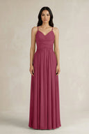 A - Line Pleated Spaghetti Strap Chiffon Bridesmaid Dress in Desert Rose - SHE IS ME Bridesmaid Dresses