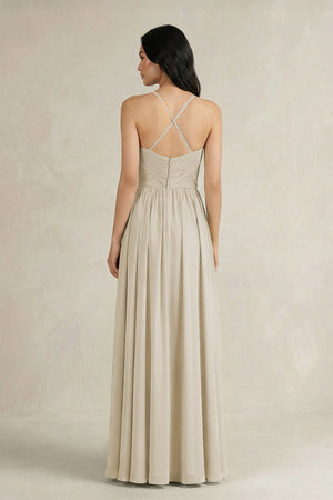 A - Line Pleated Spaghetti Strap Chiffon Bridesmaid Dress in Dove Gray - SHE IS ME Bridesmaid Dresses