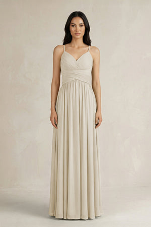 A - Line Pleated Spaghetti Strap Chiffon Bridesmaid Dress in Dove Gray - SHE IS ME Bridesmaid Dresses